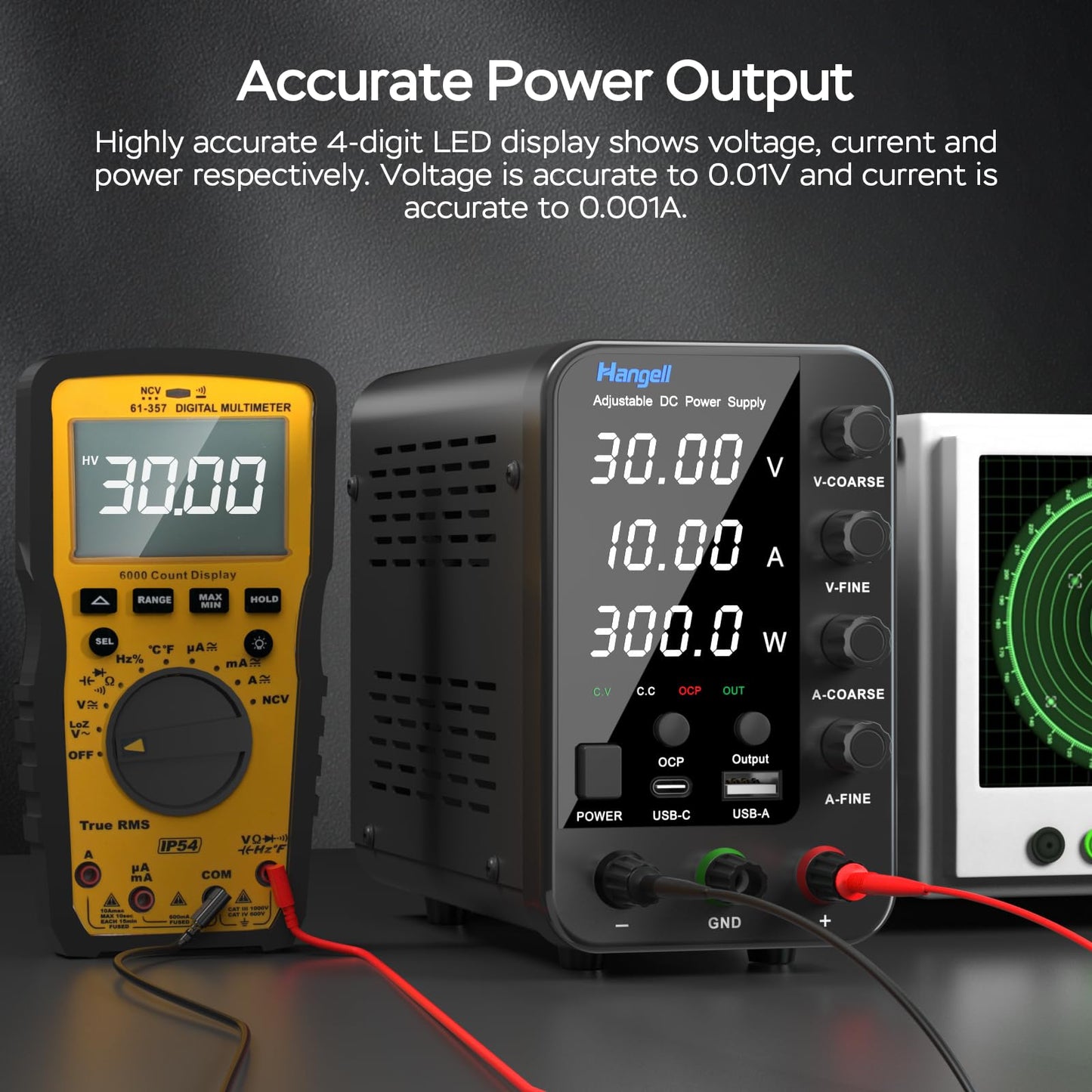 DC Power Supply Variable, 30V 10A Bench Power Supply with Encoder Coarse & Fine Adjustments Knob, Adjustable Switching Regulated lab Power Supplies with 5V 3.6A USB & Type-C Quick-Charge