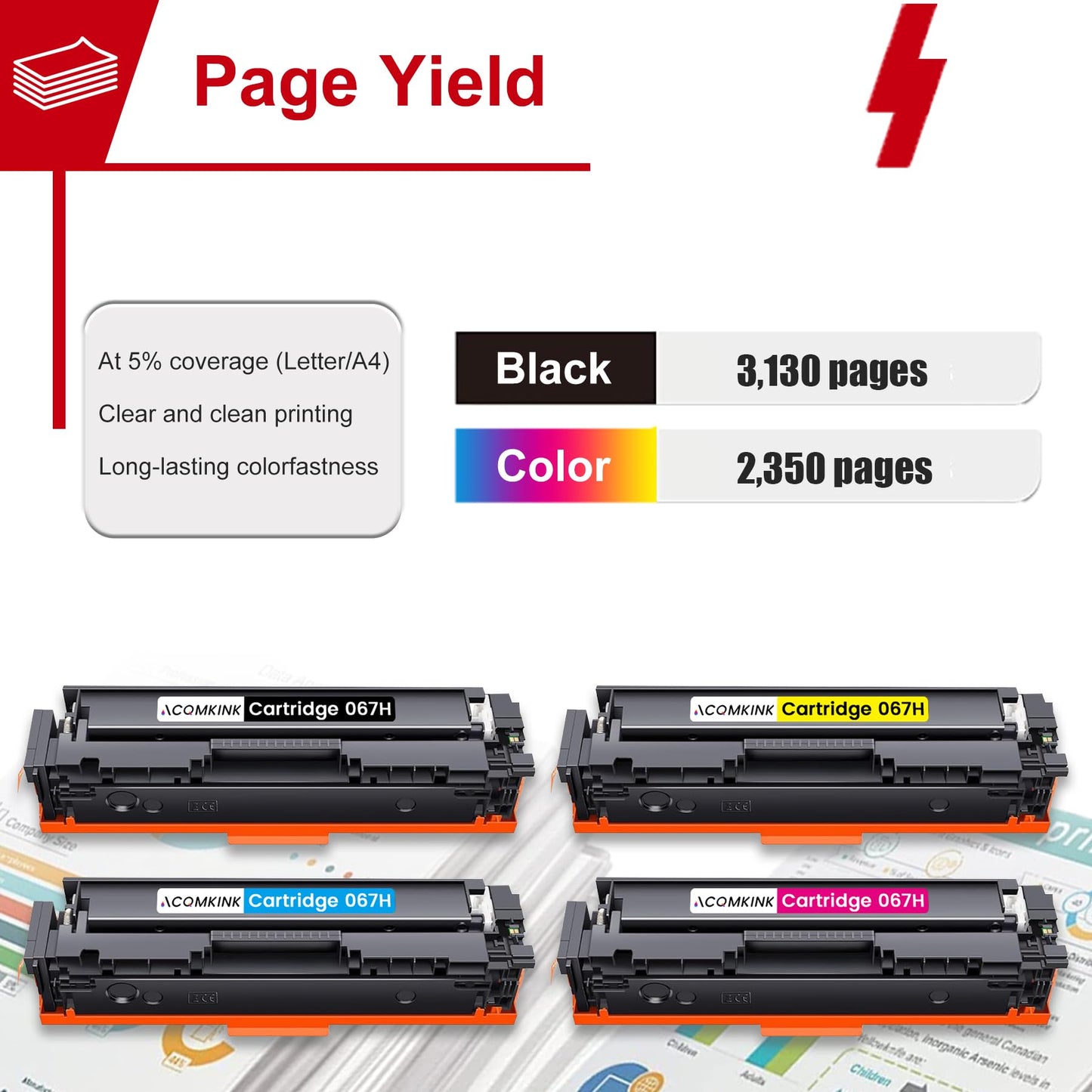 Cartridge 067H CRG067H Toner Cartridge Set 4 Pack Replacement for Canon 067H Color imageCLASS MF656Cdw LBP633Cdw LBP632Cdw MF653Cdw MF654Cdw Printer Ink (1BK /1C/1M/1Y)