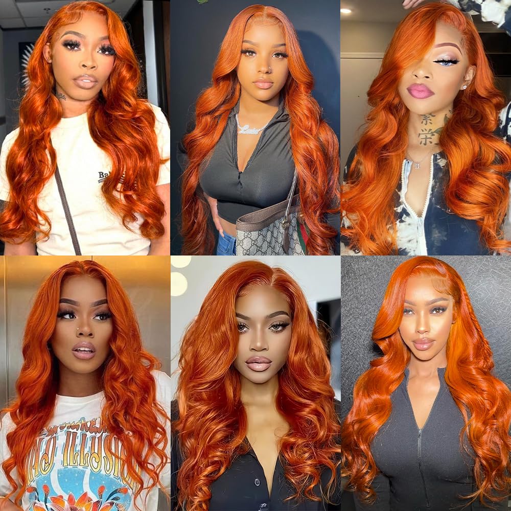 VKVL Ginger Lace Front Wigs Human Hair Pre Plucked 26 Inch 200% Density Hd Lace Front Wigs Human Hair 13x4 Ginger Orange Body Wave Lace Frontal Wigs Human Hair Colored Glueless Wigs