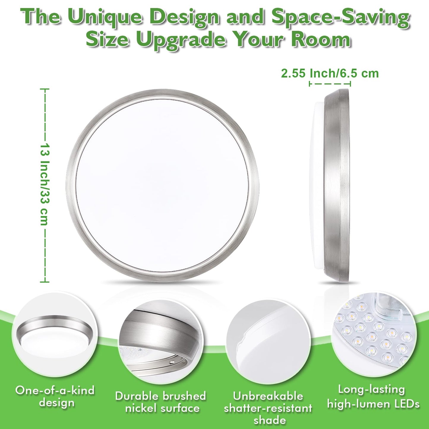 13 Inch Dimmable LED Ceiling Light Fixture, 4000 Lumens Super Bright 36W Flush Mount Ceiling Light, 2700K/3000K/4000K/5000K/6500K Adjustable Modern Ceiling Lamps for Bedroom Kitchen Bathroom, 2 Packs