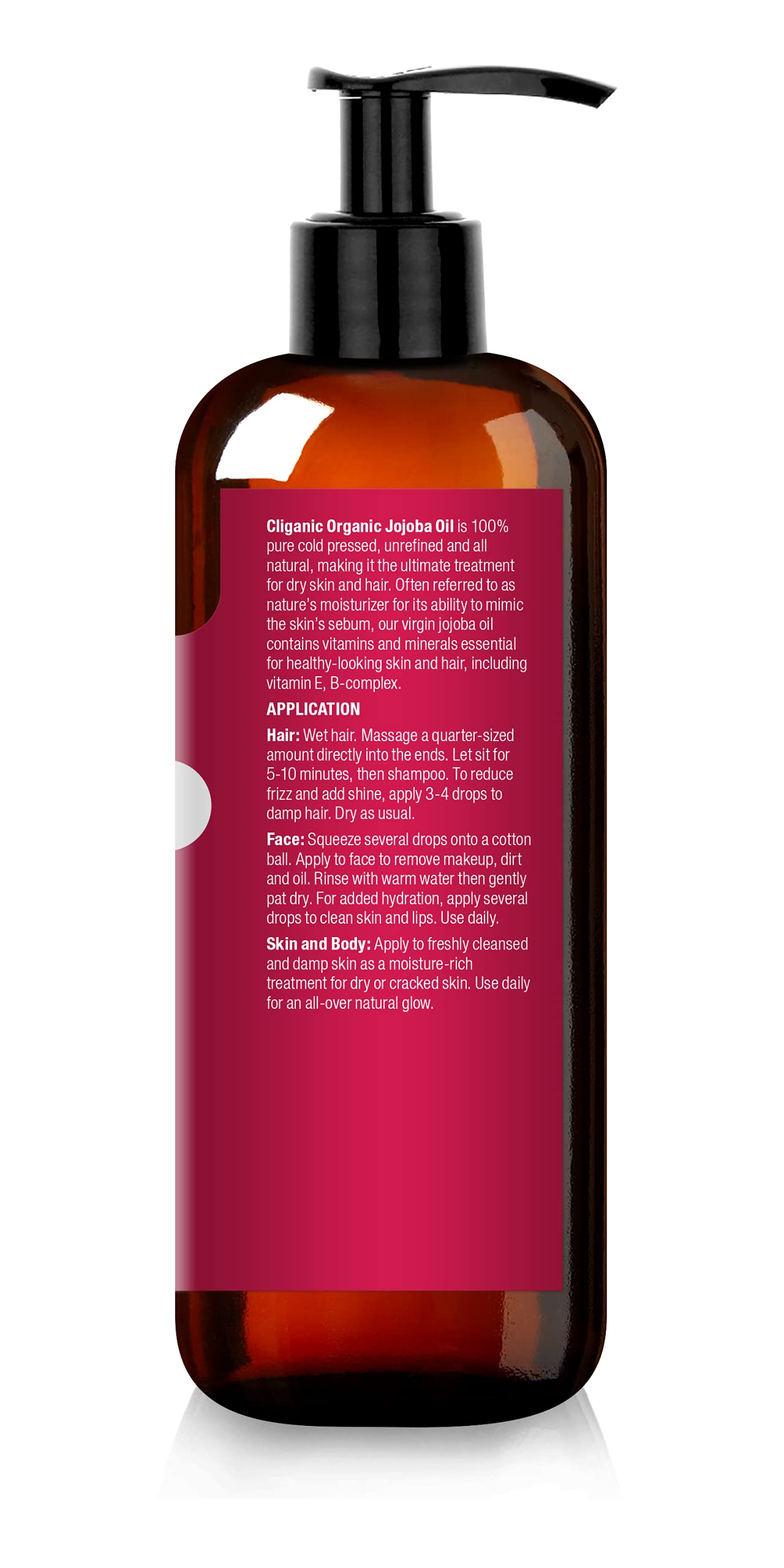 Cliganic USDA Organic Jojoba Oil 16oz with Pump, 100% Pure | Bulk, Moisturizing Oil for Face, Hair, Skin & Nails | Natural Cold Pressed Hexane Free