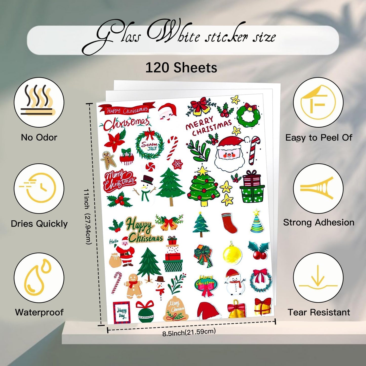 Ruibytree Printable Vinyl Sticker Paper for Inkjet Printer, 120 Sheets Glossy White 8.5 x 11 Inch, Waterproof, Quick Dry, Vivid Colors, Tear Resistant, for Cricut, Labels and DIY Crafts
