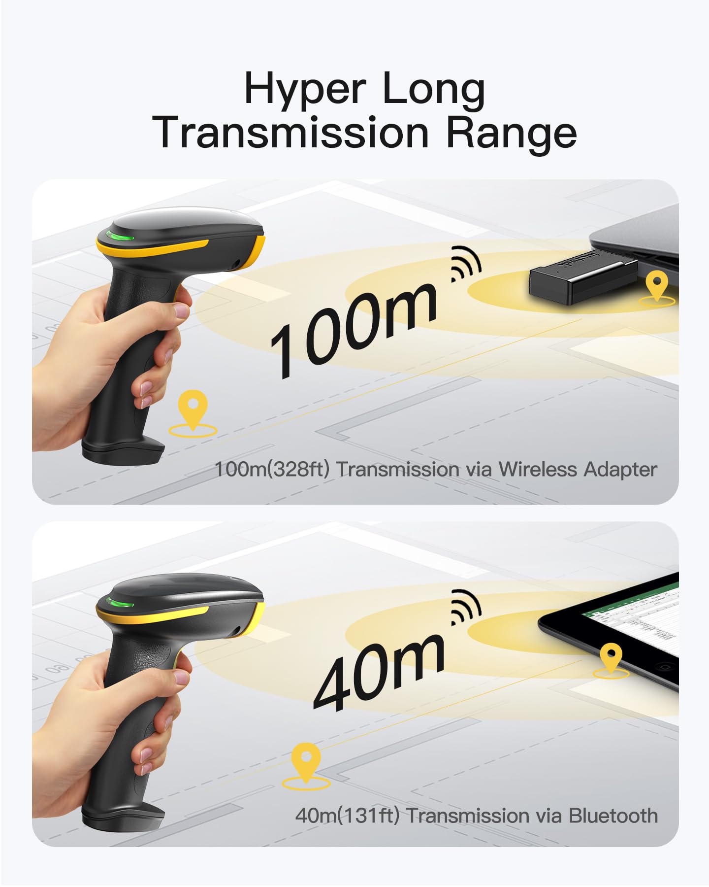 Inateck Bluetooth Barcode Scanner 2D, Wireless 2D QR Code Scanner with 2600 mAh Battery and Smart Charging Base, Handheld Scanner Support AI, APP, SDK, BCST-36