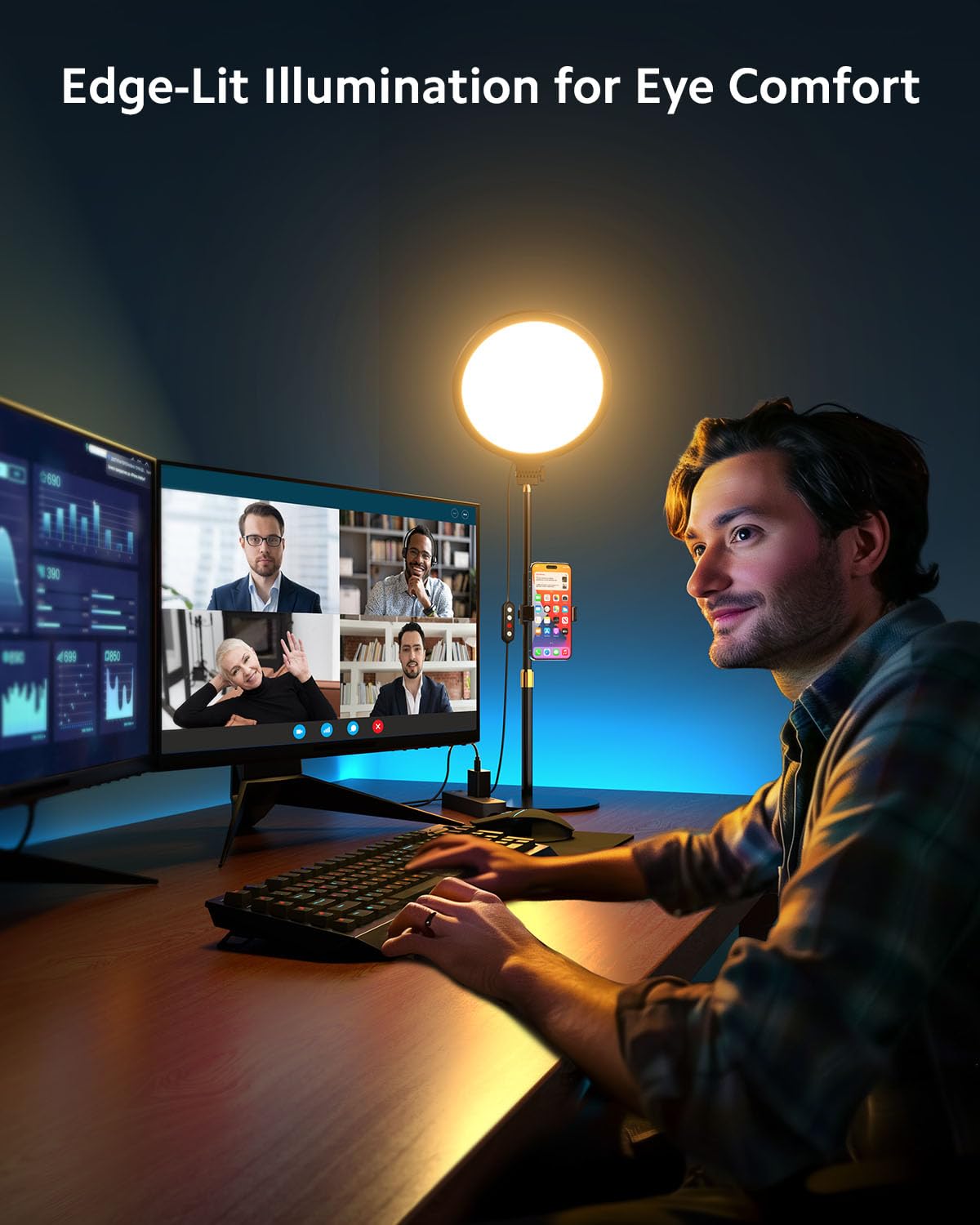Ring Light with Stand for Zoom Meetings, 360° Rotate 10.5" Zoom Lighting for Computer Video Conference Light Desk Light, LED Full-Screen Zoom Light with Phone Holder for Live Streaming, Video Call