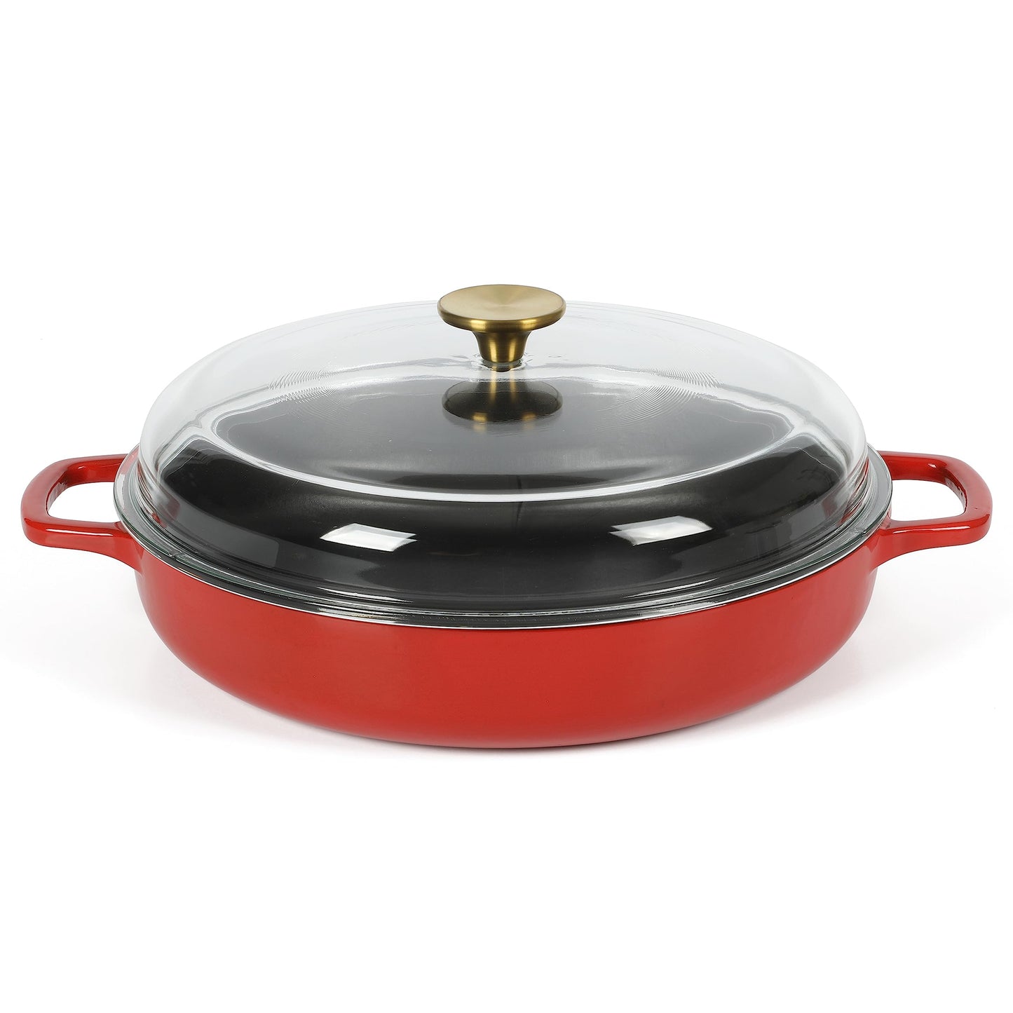 Sur La Table Kitchen Essentials Supper Club 3.75 Quart Enamel Cast Iron All In One Multi-Purpose Non-Toxic Nonstick Braiser Pan W/Borosilicate Glass Lid - Red