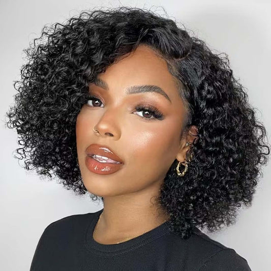 200% Density Short Curly Bob Wig Human Hair Deep Wave 13x4 HD Lace Front Wigs Human Hair for Black Woman Water Wave Glueless Wigs Human Hair Pre Plucked Natural Color 10 Inch