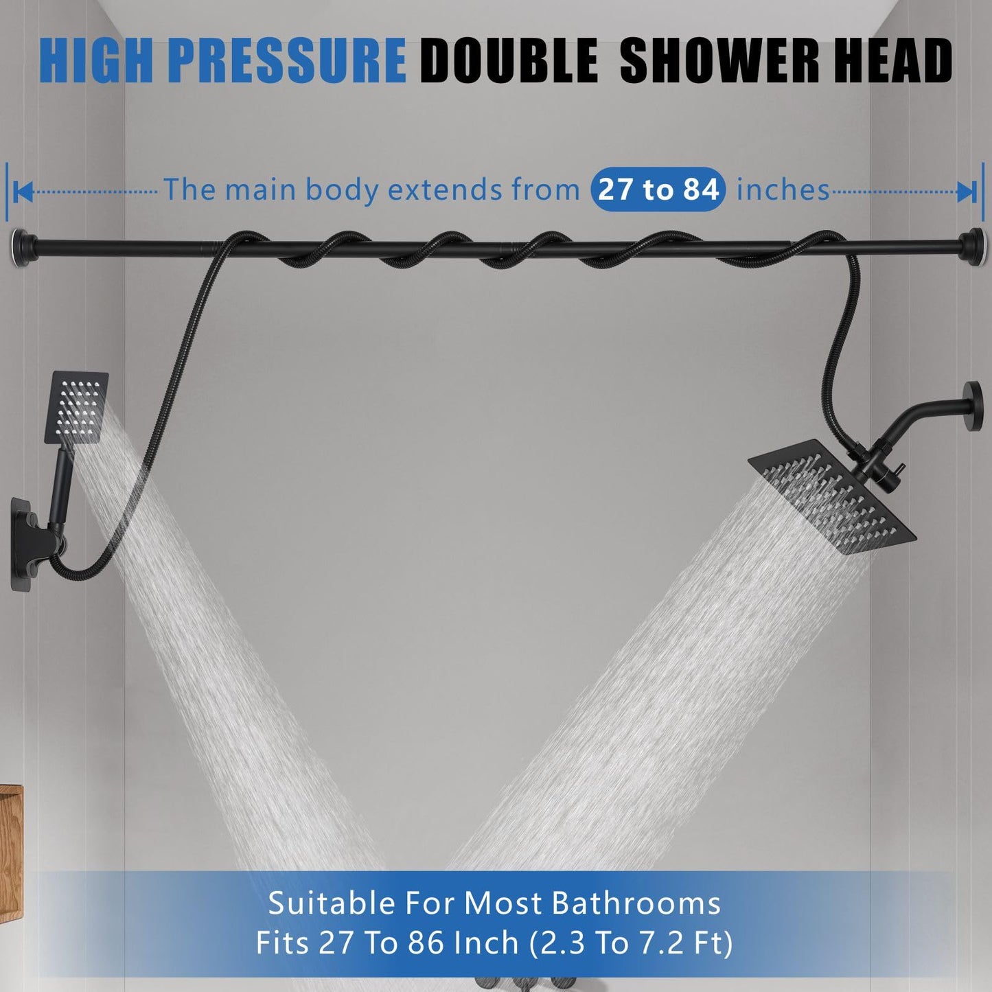Voolan Dual Shower Head for Couples, High Pressure Rain Showerhead and Handheld Spray Combo, Adjustable Double Shower Heads for 2 People Bathroom (Black)