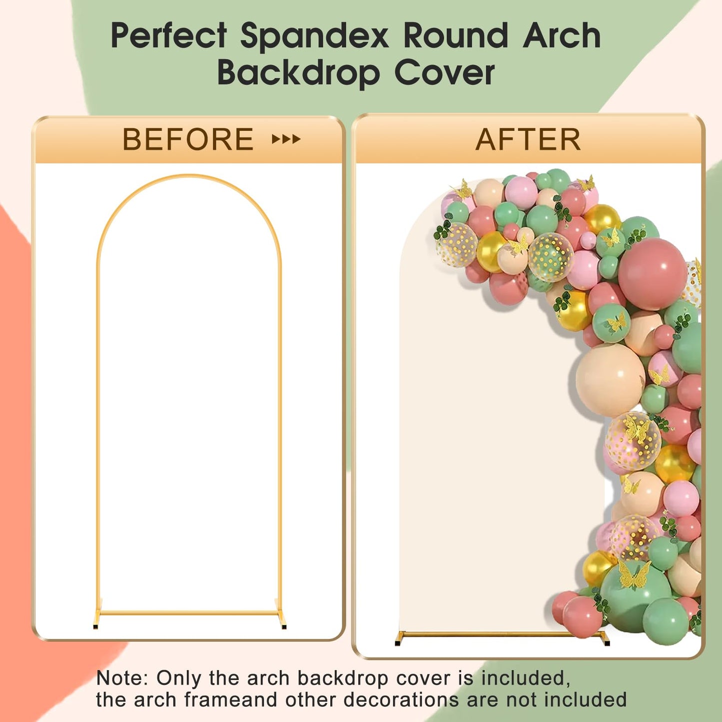 Double Color Arch Backdrop Cover Set of 3 - 6ft/6.6ft/7.2ft Wedding Spandex Fitted Covers for Round Top Arch - Baby Party Birthday Banquet Shower (White+Cream)