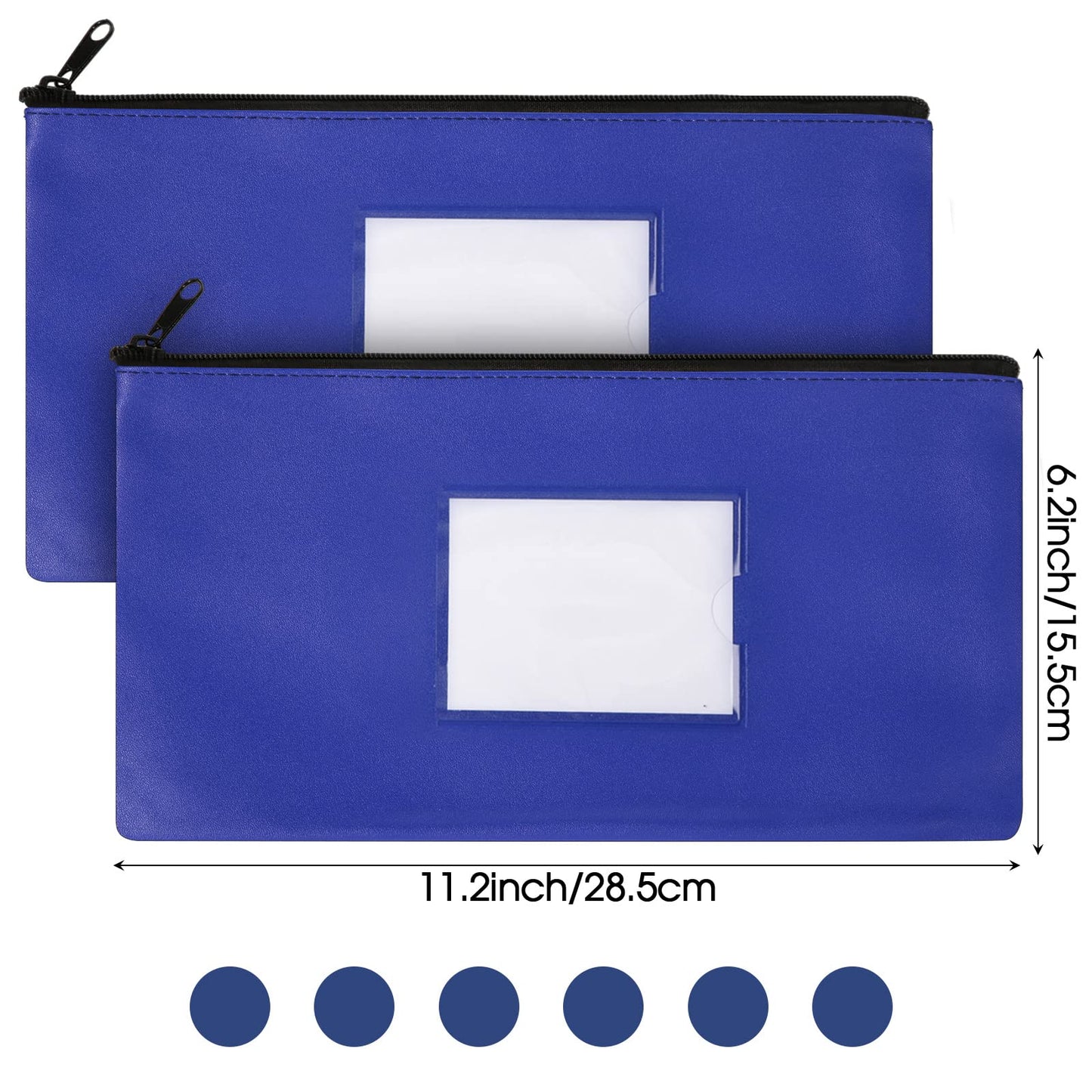 Potchen 20 Pcs Money Bank Bag with Zipper 11 x 6 Inch Money Pouch Bulk Security Bank Deposit Bag with Clear Window Leatherette Cash Coin Wallet for Women Men(Dark Blue)