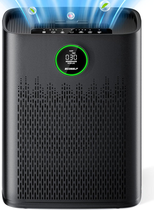 Air Purifiers for Home Large Room, Cover Up to 2400 Ft² with True HEPA Filter, Smart Mode, PM2.5 Air Quality Display, 22dB Sleep Mode, Aromatherapy with 2X-Purification & 360°Air Outlet, HAP603, Black