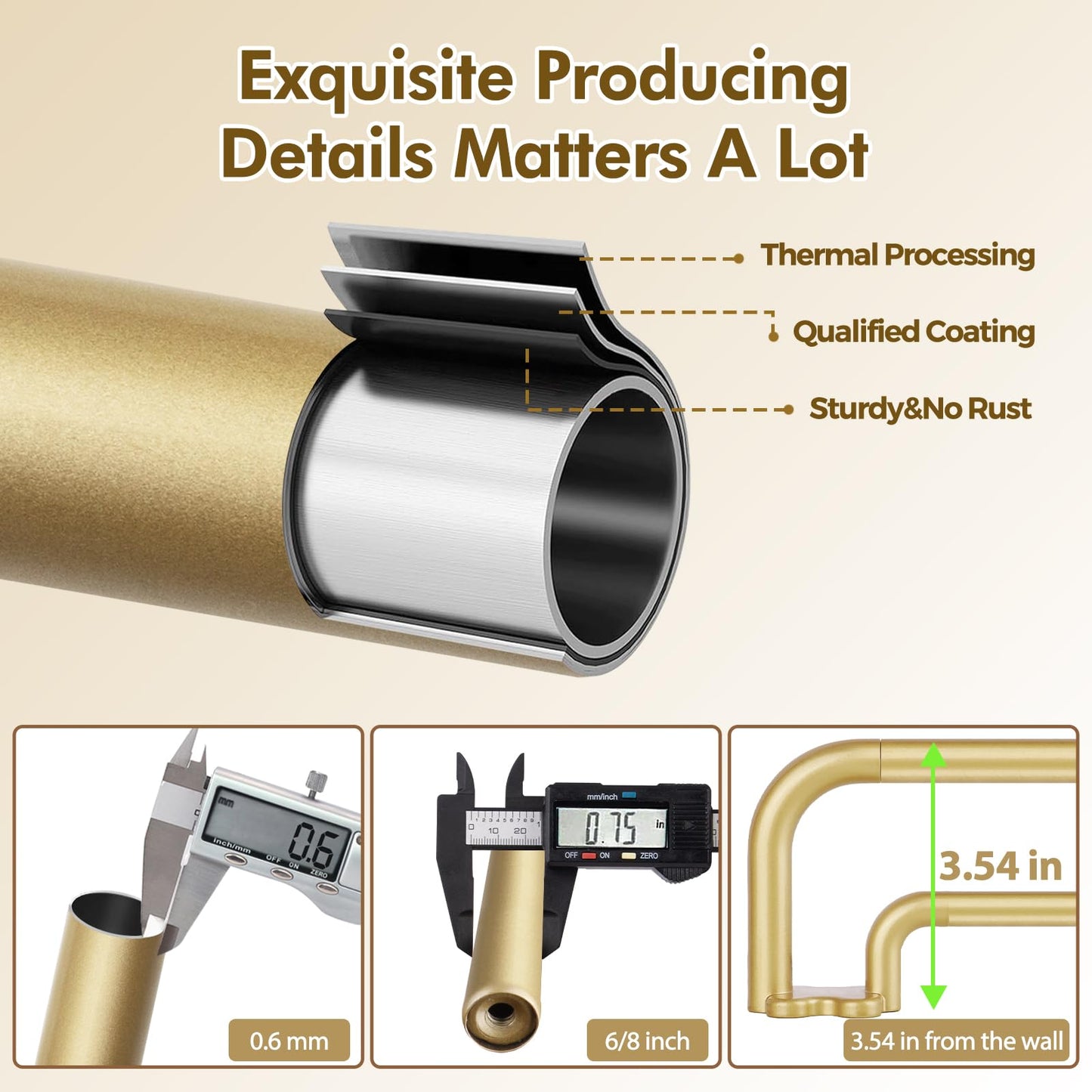 USFOOK 2 Pack Gold Blackout Double Curtain Rods Set, Wrap Around Rods for Windows 32 to 58 Inch, 6/8 Inch Room Darkening Curtain Rod, Metal