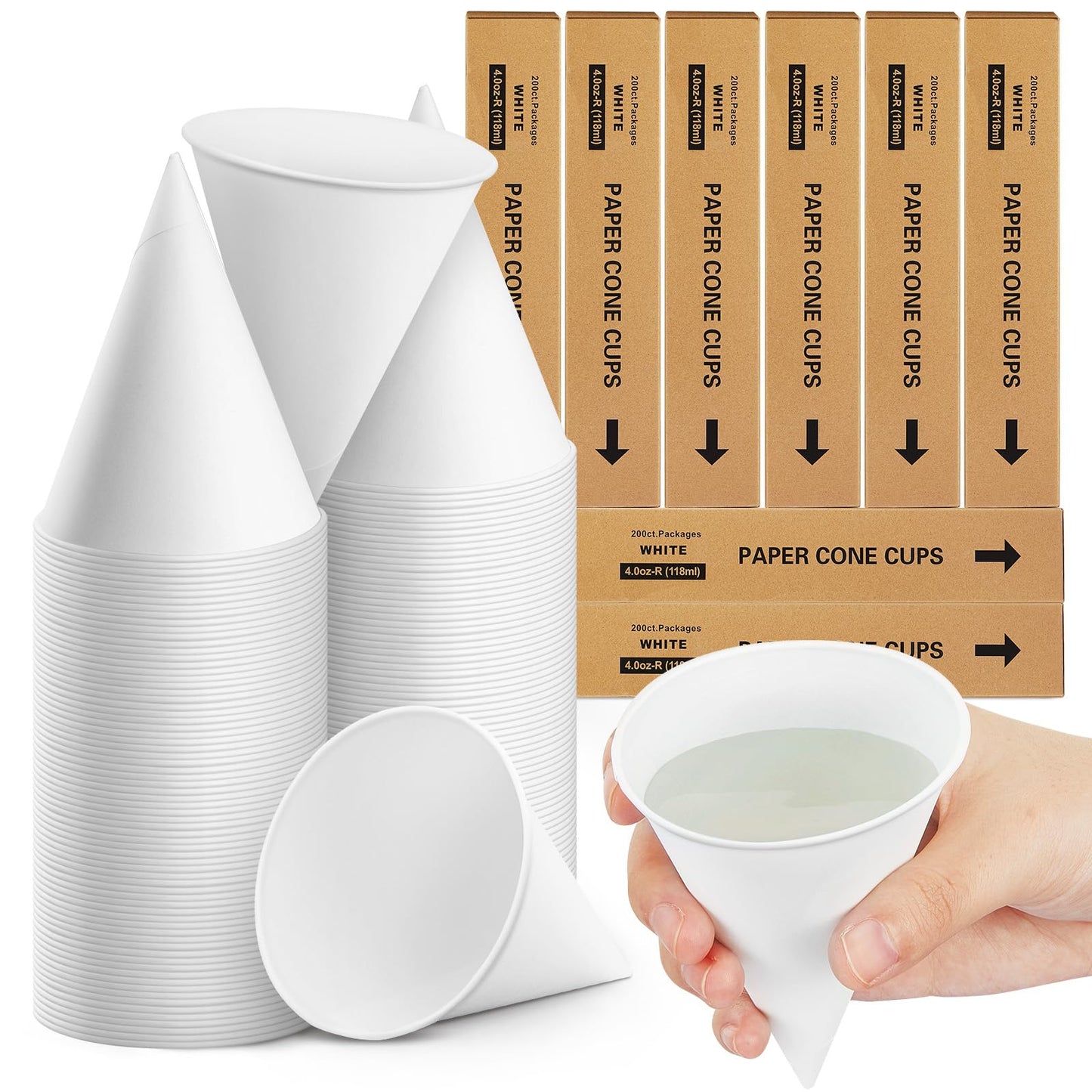 Roshtia 1600 Pcs Paper Cone Cups Thicken Disposable Cone Cups for Shaved Ice, Slushies Water Cooler Dispenser, White (4 oz)