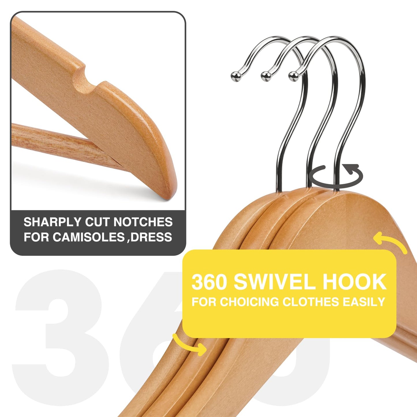 Uinicor Wooden Hangers - 60 Pack - Clothes Hanger for Daily Used,Heavy Duty Wood Hangers with Precisely Cut Notches,Coat Hanger for Closet, Clothes Hangers for Shirt Suit Dress (Natural)