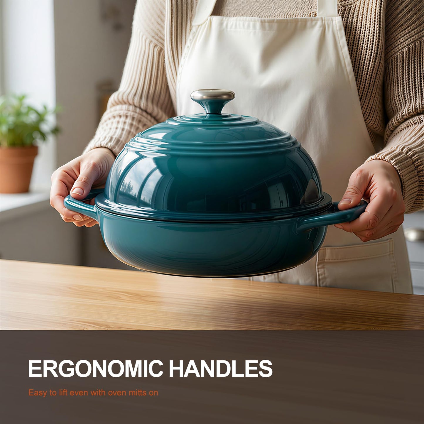 Overmont 6QT Enameled Cast Iron Bread Oven — Taller Body for Even Baking, Durable & Easy-to-Clean, Includes Dome Lid, Cotton Potholders & Cookbook, Perfect for Home Bakers & Sourdough Enthusiasts