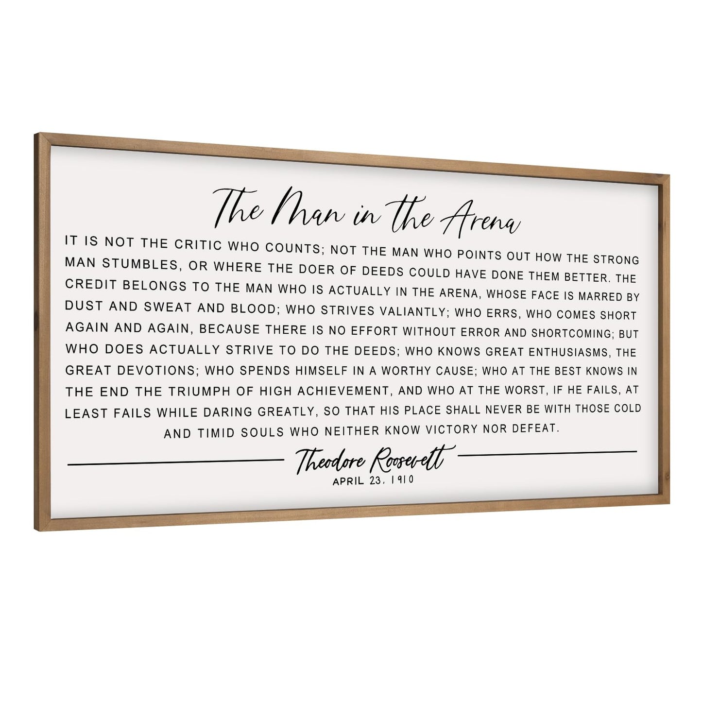 flangairy The Man In The Arena Wall Art Framed 32.3x16.5inch, Wood Motivational Wall Art for Men, Inspirational Office Decor