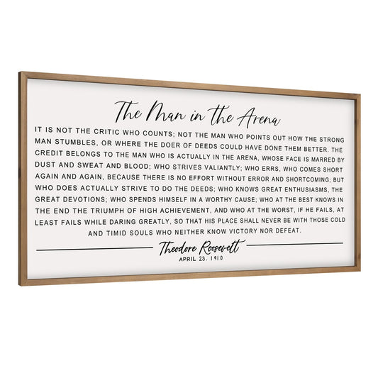 flangairy The Man In The Arena Wall Art Framed 32.3x16.5inch, Wood Motivational Wall Art for Men, Inspirational Office Decor