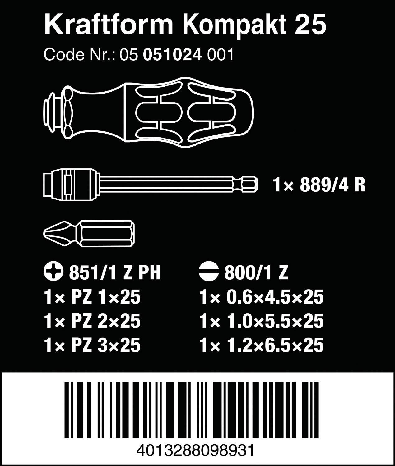 Wera KK25 Replacement Type Dirver Bit Set