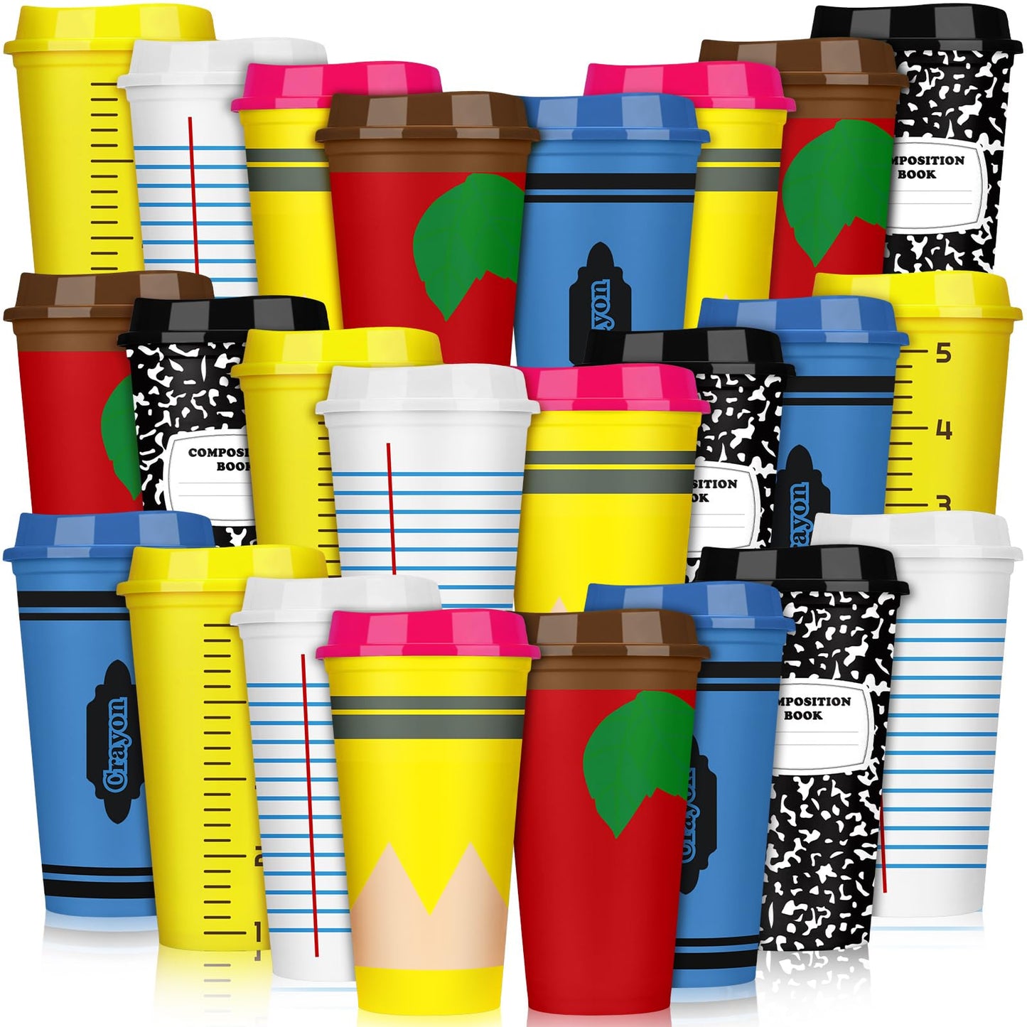 Skylety 24 Pcs Back to School Gifts for Teaher Teacher Appreciation Gift Bulk Teacher Appreciation Tumblers Bulk Reusable Plastic Coffee Cup with Lid (Elegant)