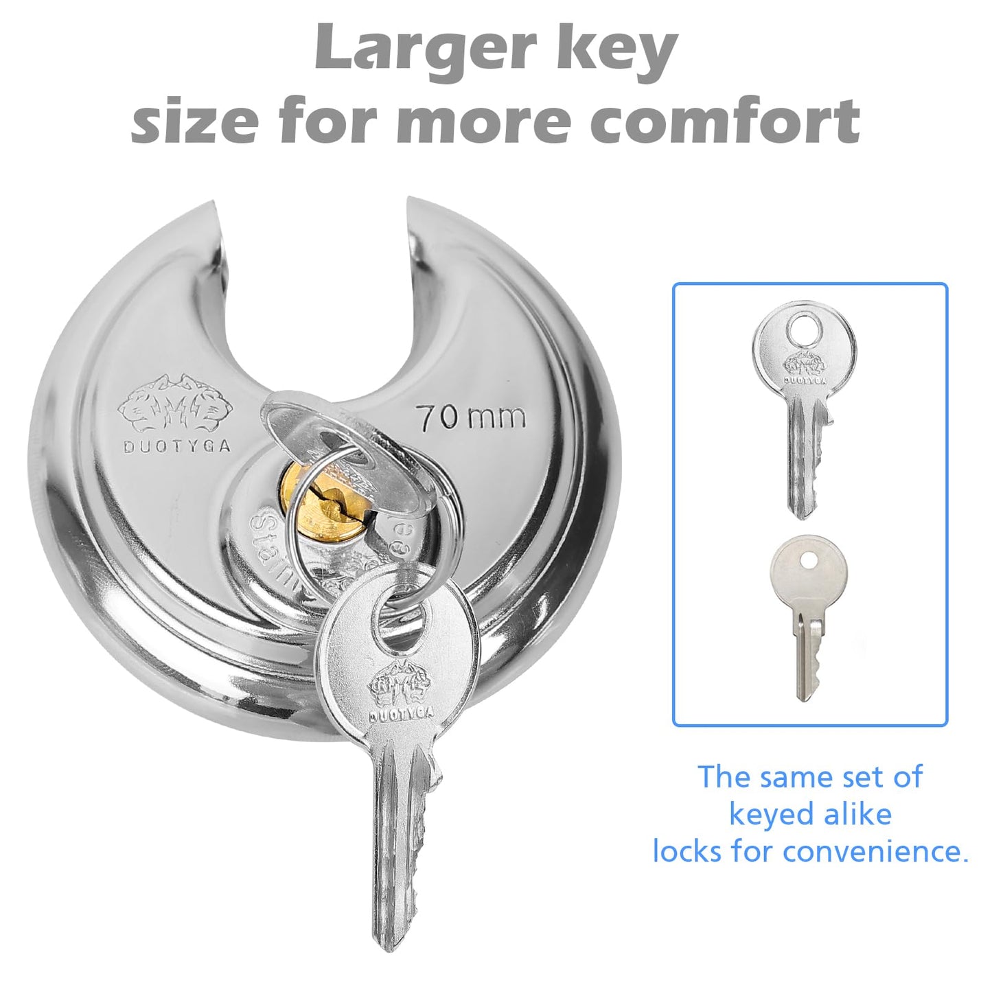 DuoTyga Discus Keyed Alike Padlock, 2-3/4 Inch Wide, Heavy Duty Stainless Steel Outdoor Disc Lock with Key for Storage Unit, Garages, Fence and Sheds, 10 Pack