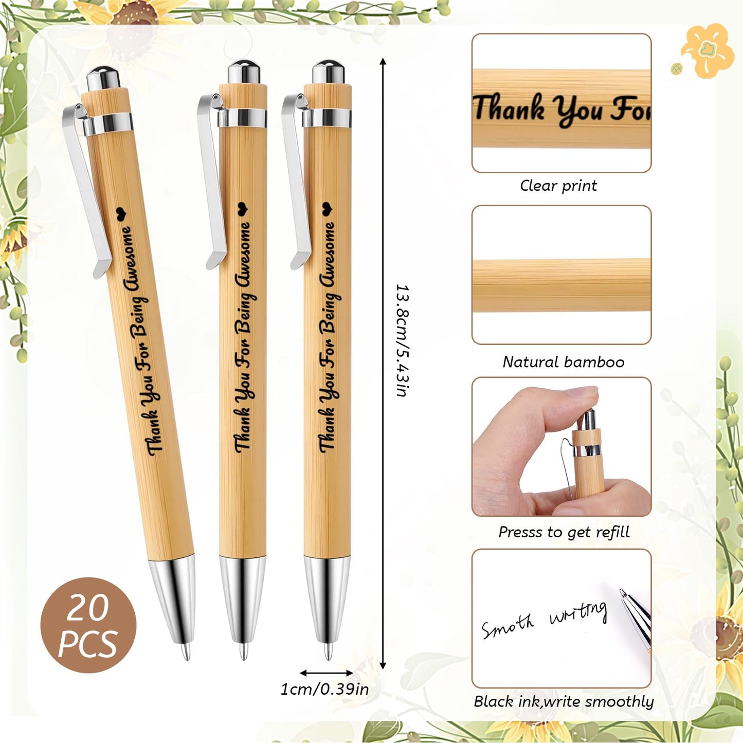 20 Sets Employee Appreciation Gifts Bulk Inspirational Spiral Notebook Journal with Sticky Notes Motivational Bamboo Pen Thank You Gifts for Teacher Graduation Nurse Coworkers Office Staff Team