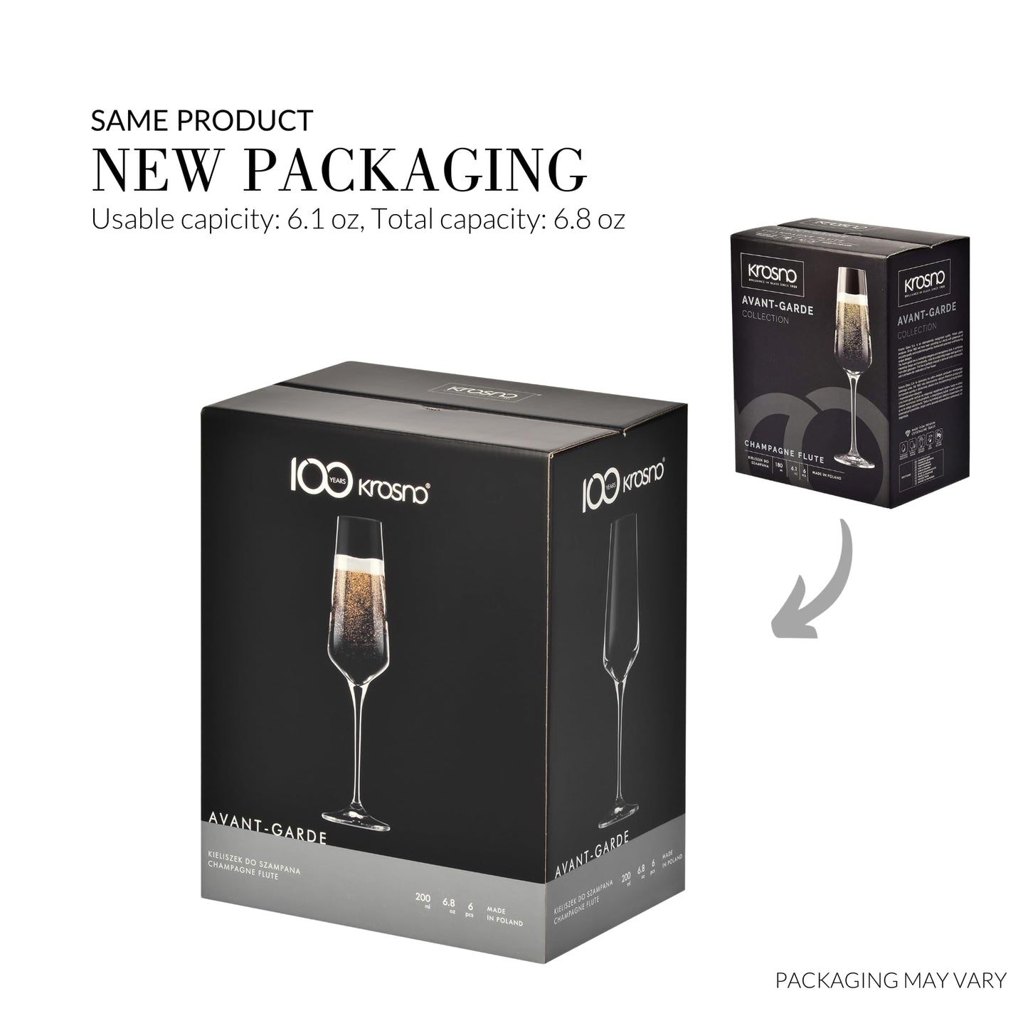 Krosno Crystal Champagne Flute Glasses, Set of 6, 6.1 oz, Avant-Garde Collection, Classic Shape for Timeless Style, Ideal for Mimosas, Prosecco, Sparkling Wine, Dishwasher Safe, Made in Europe