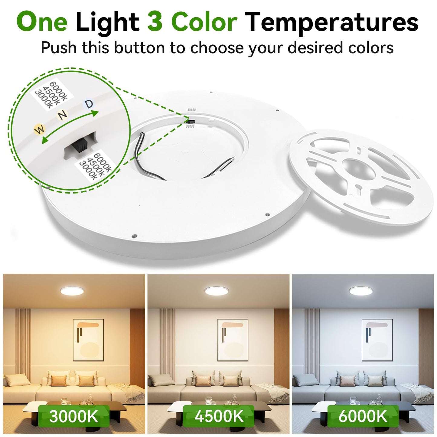 LZHOME LED Ceiling Light, 9 Inch Led Flush Mount Ceiling Light 2800LM 3000K/4500K/6000K 3CCT Dimmable for Kitchen,Bedroom,Living Room(6 Pack, White)…