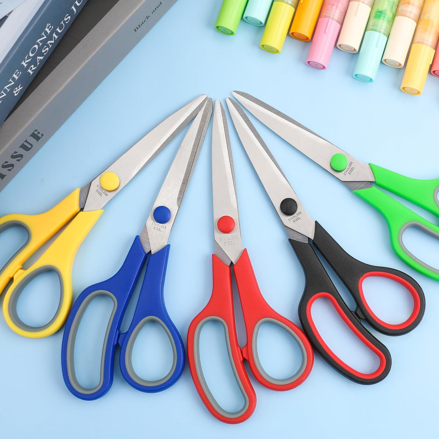 BURVAGY 8" Multipurpose Scissor Bulk 48 Pack, Comfort Grip Handles Ultra Sharp Blade Shears Stainless Steel Scissors for Office Home, All Purpose Scissors