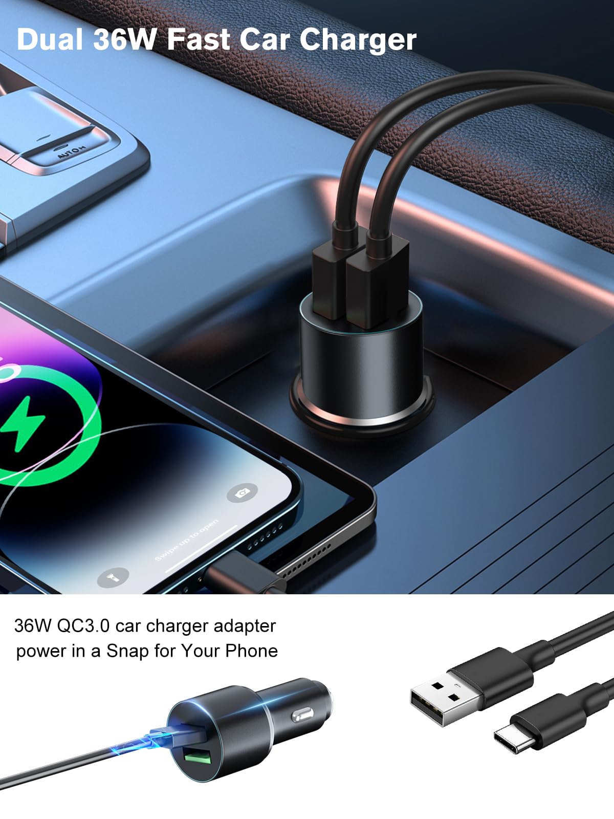 MAGJIEYX for Magnetic Magsafe Car Mount Charger, Wireless Car Charger with Fast Max 36W QC3.0Charging Adapter Retractable Phone Holder Fits iPhone16/15/14/13Plus/MagSafe Case,Dashboard/Vent/Windshield