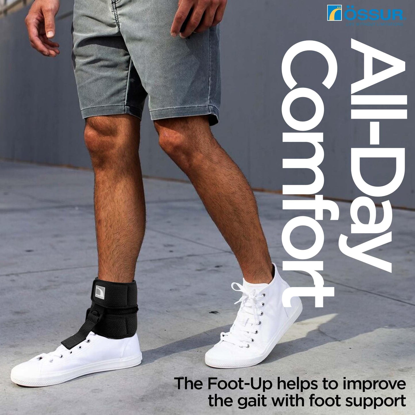 Ossur Foot-Up Drop Foot Brace | Ankle-Foot Orthosis (AFO) for Drop Foot Support | Lightweight, Adjustable Wrap for All-Day Comfort | Breathable Material for All Day Walking | (Black, Large)