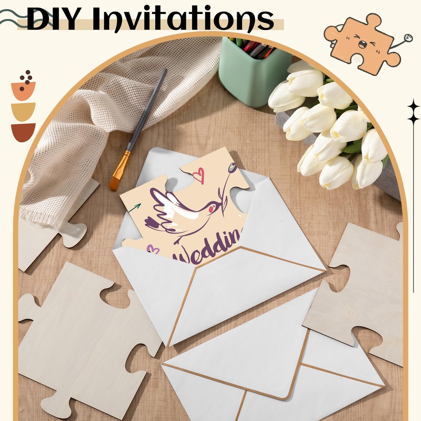 Seenelling 50 Pcs 6x6 Inch Blank Wooden Puzzle Pieces for Crafts DIY Make Your Own Puzzle to Draw on Unfinished Large Jigsaw DIY Arts and Crafts Projects and Gift