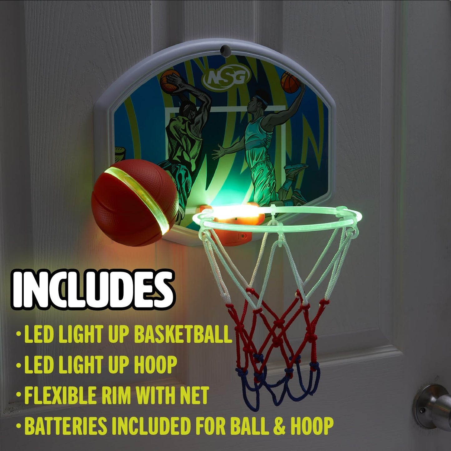 NSG LED Light-Up Basketball Hoop Set - Fun Indoor & Outdoor Play for Kids and Adults - Durable & Portable for Day or Night Games, Ages 4 & Up