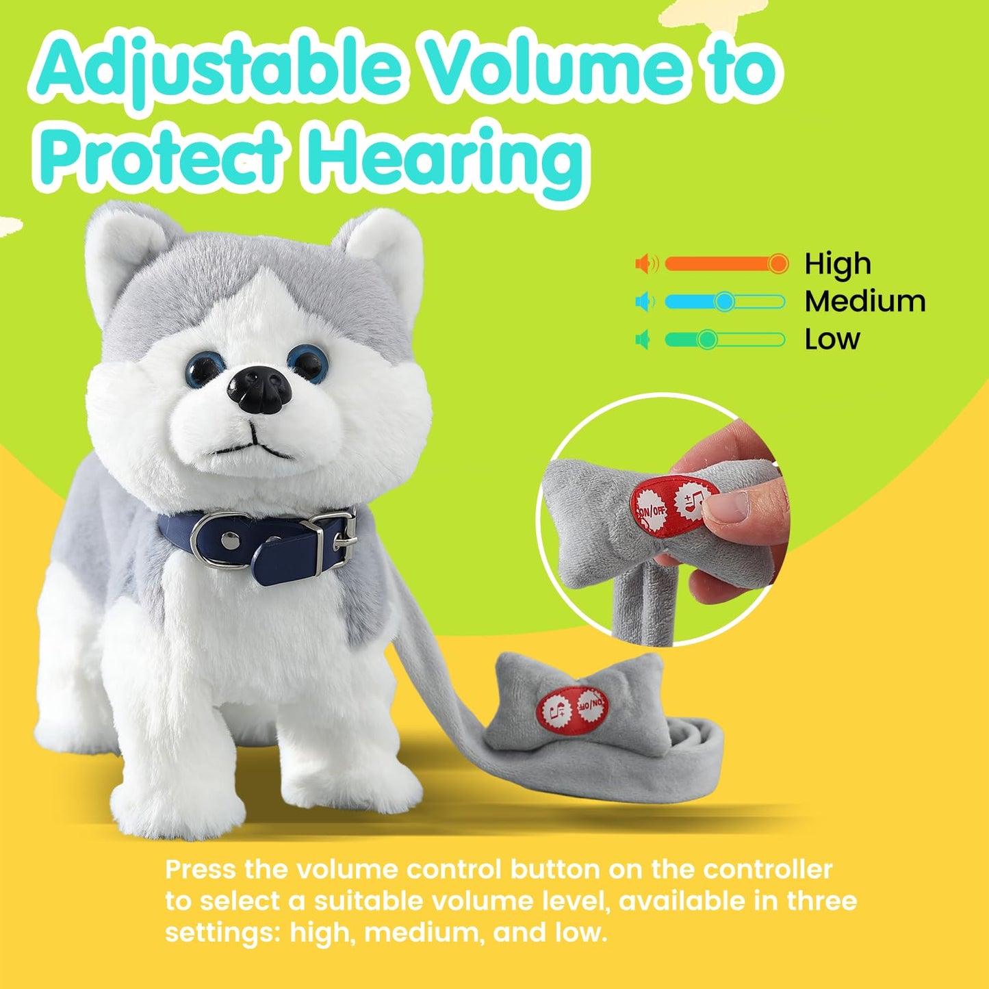 Husky Walking Dog Barking Toy, Musical Singing Dancing Dog, Volume Control Interactive Puppy Walk Along with Leash, Wagging Tail Shaking Head, Robot Dog Plush Stuffed Animal Puppy