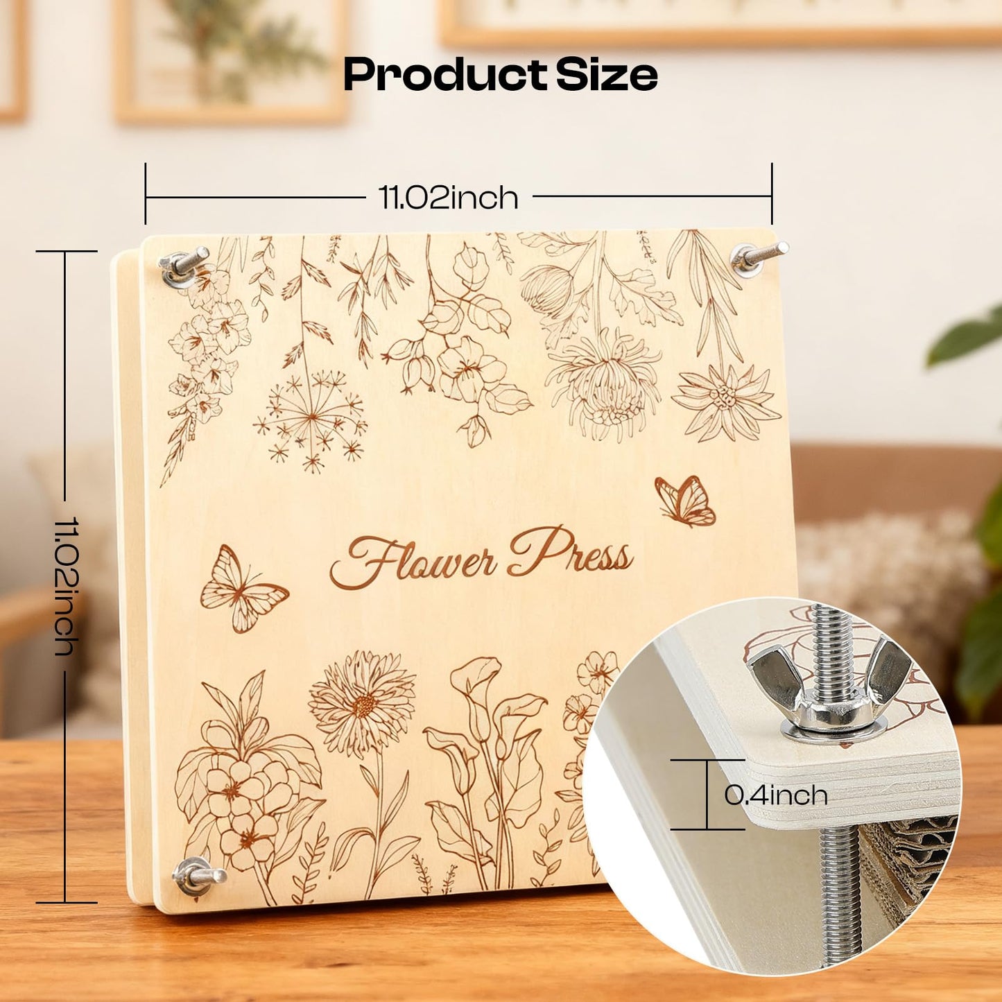 Caydo Wooden Flower Press Kit 11"x11" 10 Layers for Adults, DIY Bookmark Pressed Flower Frame – Preserves Wedding Funeral Bouquet & Plants, Leaves, Herbs for Handmade Crafts, Gift for Craft Lovers