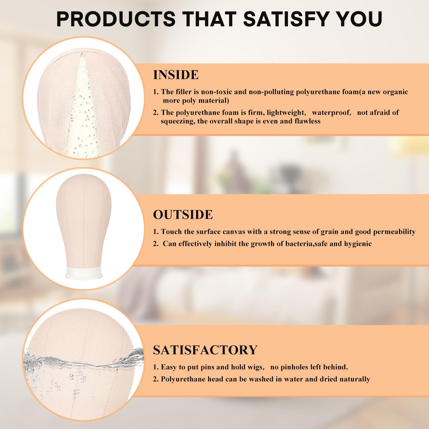 GHWMYD 22 Inch Canvas Wig Head Mannequin HeadWig Stand Tripod Manikin Canvas Head Set for Wigs Making Display Styling Head with Tripod Table Clamp Wig Caps Pins Set Hair Brush, Clips (Beige
