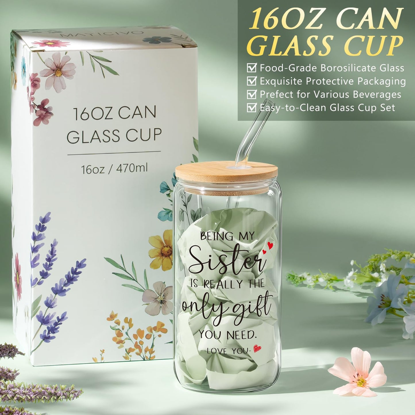 Best Sisters Gifts from Sister, Mothers Day Birthday Gifts for Sisters Gift from Brother, Funny Sister-in-Law Unique Soul Sis Gift Basket for Best Friends with Canvas Tote Bag 16Oz Can Glass Cup