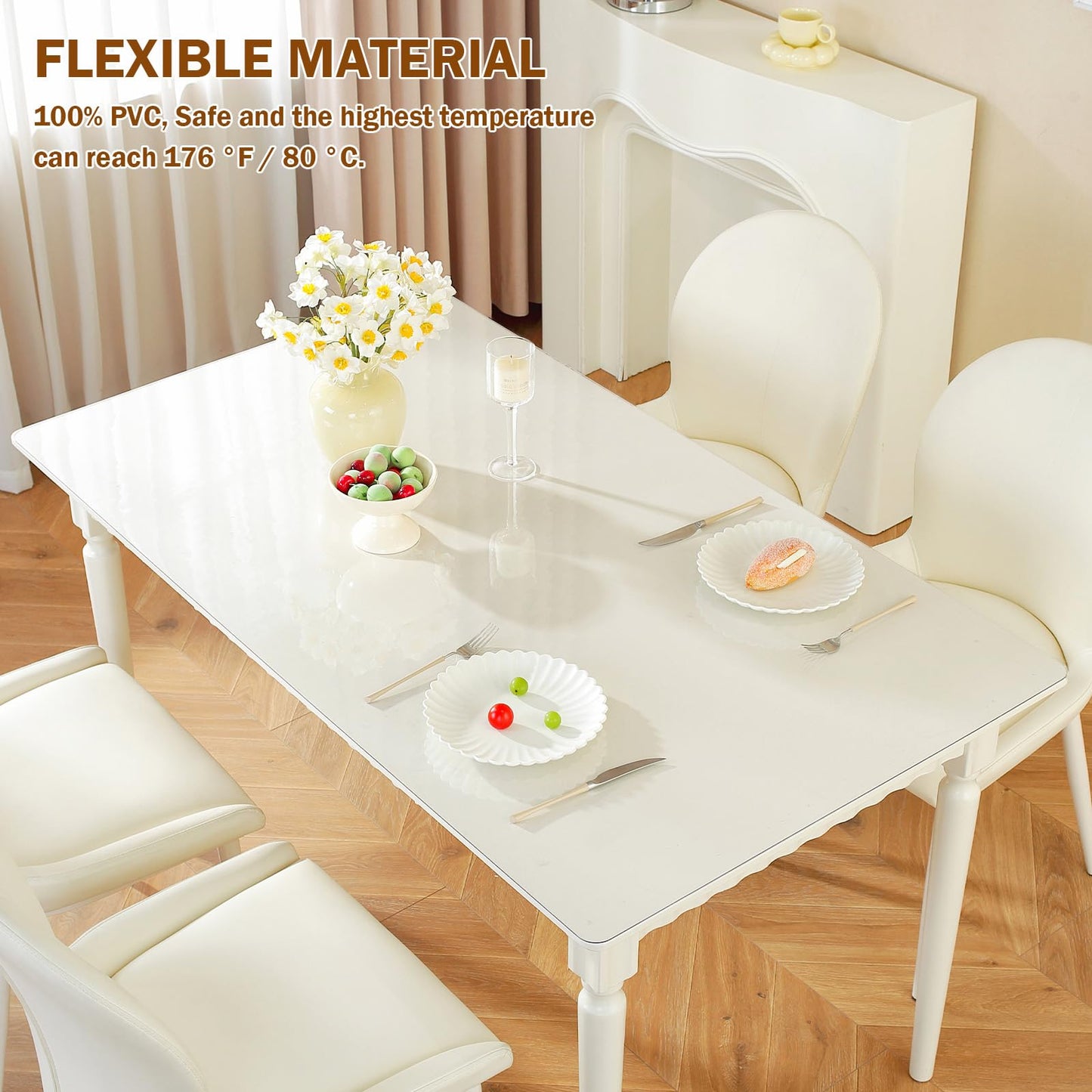 Royhom Clear Table Protector 36 x 60 Inch - 1.5mm Thick Plastic Table Cover, Clear Table Cover Protector Rectangle, Waterproof PVC Desk Mat for Coffee Table, Writing Desk, Dining Room, Dresser