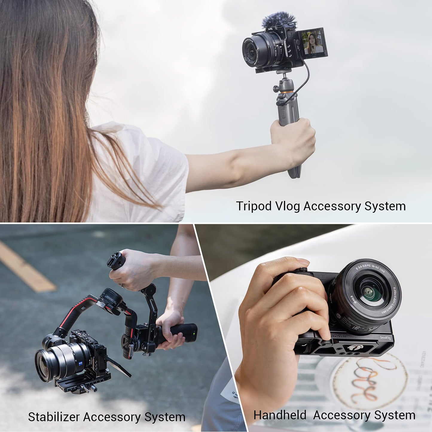 SMALLRIG ZV-E10 Cage with Silicone Handle and Built-in Threaded Holes, Cold Shoe and Quick Release Plate for Sony ZV-E10