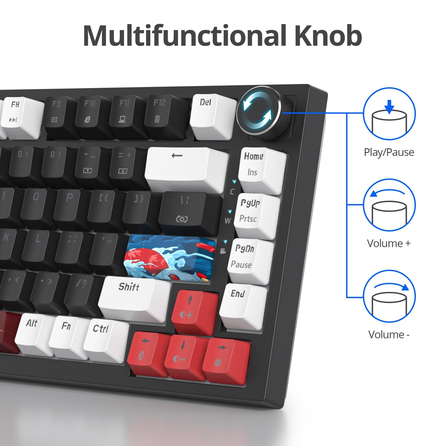 Guffercty kred 75% Gasket Mounted Gaming Keyboard Hot Swappable, 82 Key RGB Backlit Wired TKL Mechanical Keyboard with Knob & Programmable Macros, Custom Linear Switch for MAC Win (82 Black)