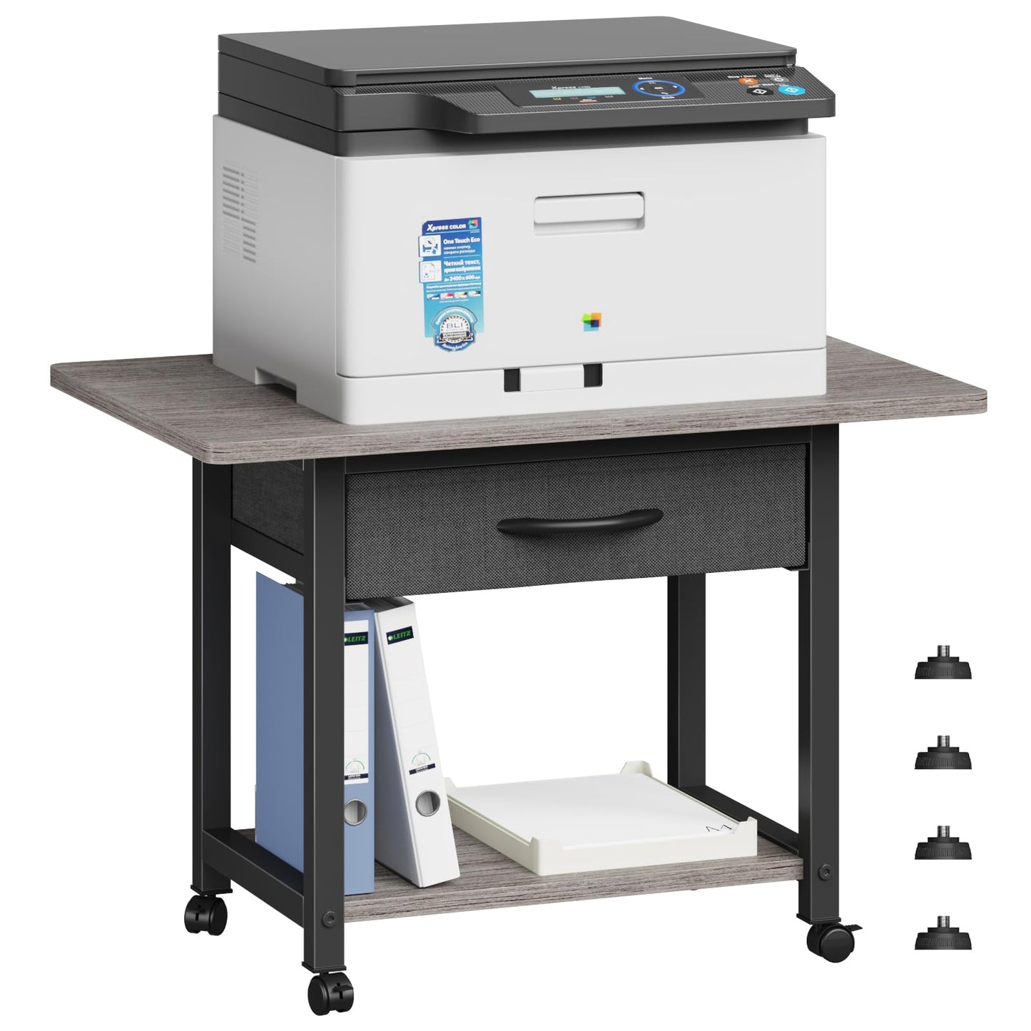 YAOHUOO 22"x15" Large Printer Stand with Drawer, 2-Tier Rolling Table Cart