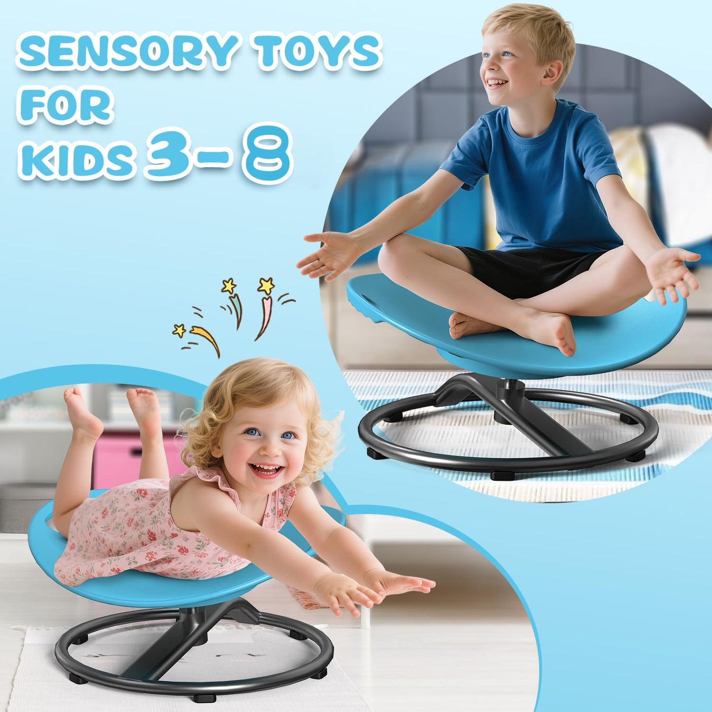 pozoera Spinning Chair for Autistic Kids - Sensory Spinning Chair with Safety Handle & Non-Slip Design Sensory Toys for Kids with Autism(Blue)