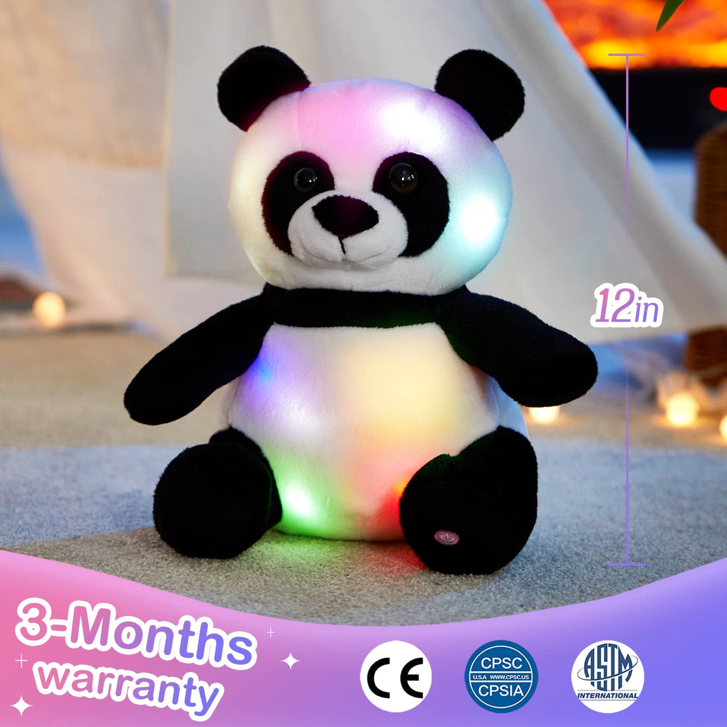 Wewill Light up Panda Stuffed Animal LED Panda Bear Soft Plush Toys Glow in Dark Bedtime Companion with Night Lights Birthday for Toddler Kids, 12''
