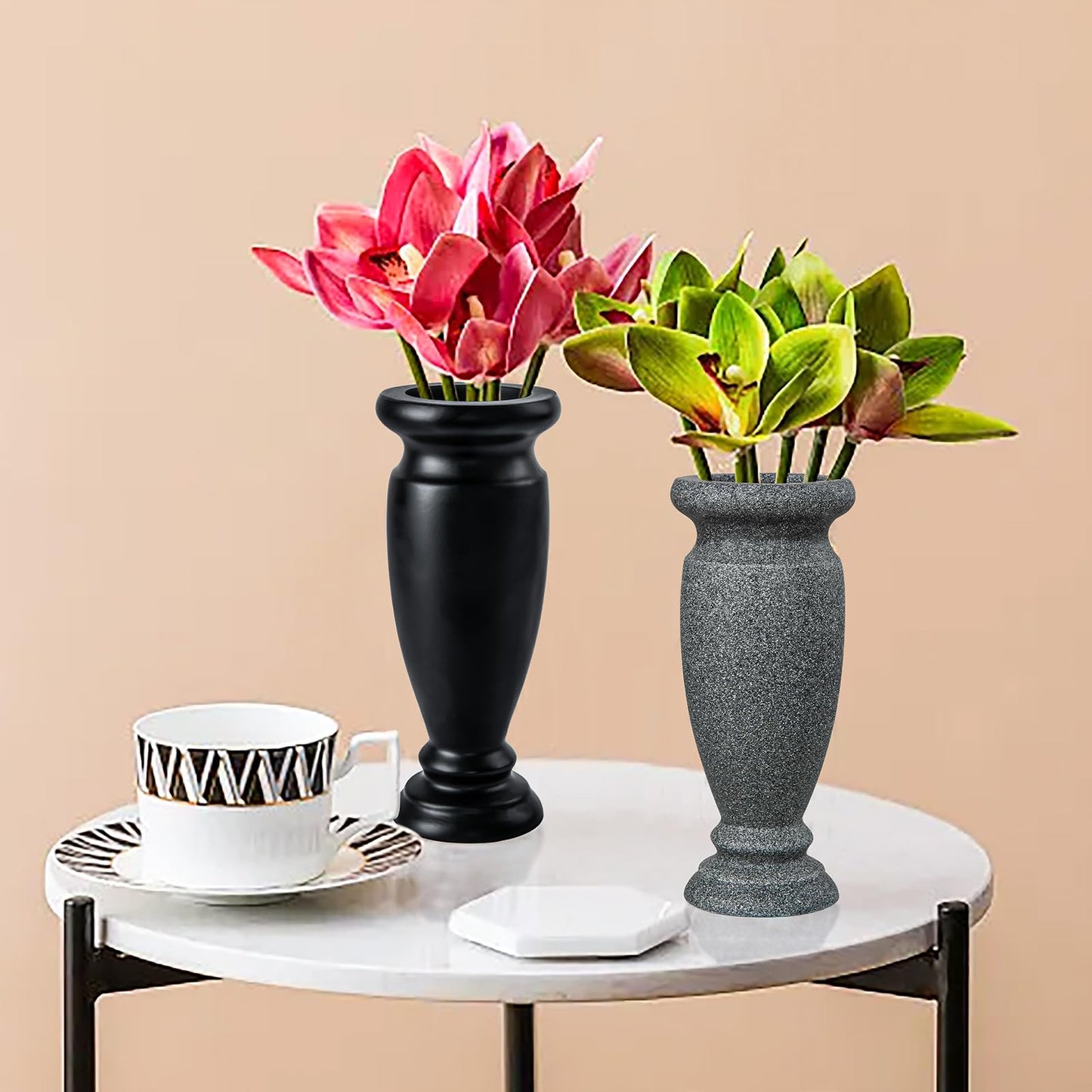 Cemetery Vase, Resin Grave Vase Memorial Flowers Vases for Home Tabletop, Artificial or Fresh Flowers, Cemetery Grave Headstone Decorations (2Pcs, Grey), No Draining Holes