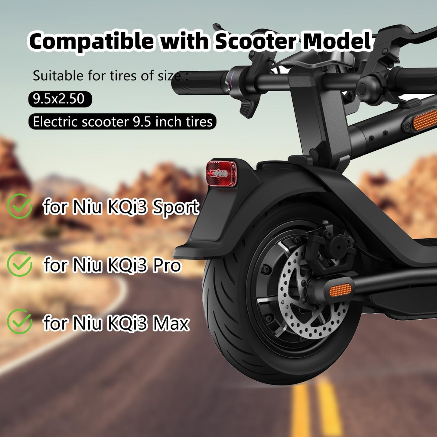 9.5x2.50 Electric Scooter Tire, 9.5 Inch Tubeless tire with Live Glue Repairable Tire, for NIU KQi3 Pro/Max Electric Scooter [Self Repairing] [Tubeless Tires] (2 Pack)