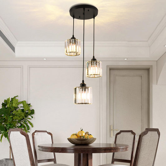 Cainjiazh Crystal Pendant Lights Round Ceiling,Modern Crystal Chandeliers Hanging Light Fixture for Kitchen Island,Adjustable Chandelier for Dining Room,Foyer,Living Room Entryway Black 3 Lights