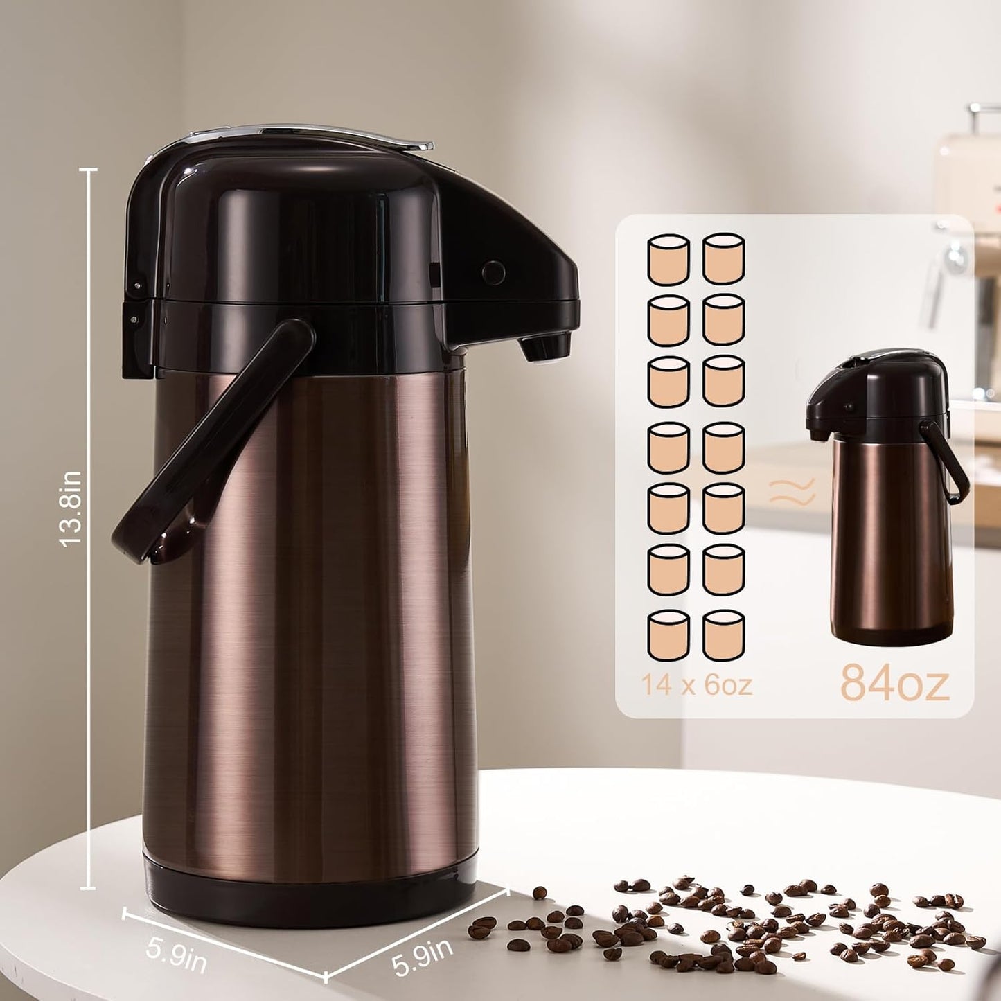 PARACITY Upgraded Airpot Coffee Carafe with Double Pump, Stainless Steel Drink Dispenser for Hot/Cold Beverage with Lazy Susan Base, Coffee Termos Para Cafe for Hot Cocoa for Parties