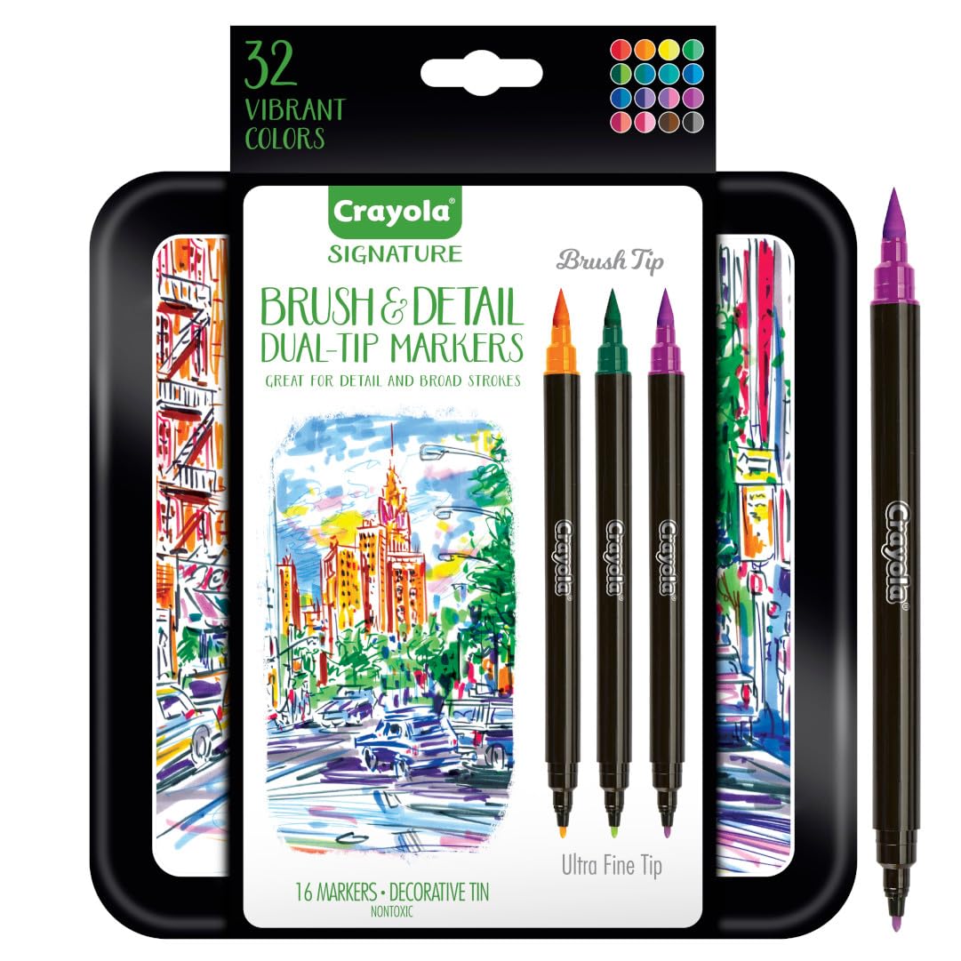 Crayola Brush & Detail Dual Tip Markers, Calligraphy Set, Gift