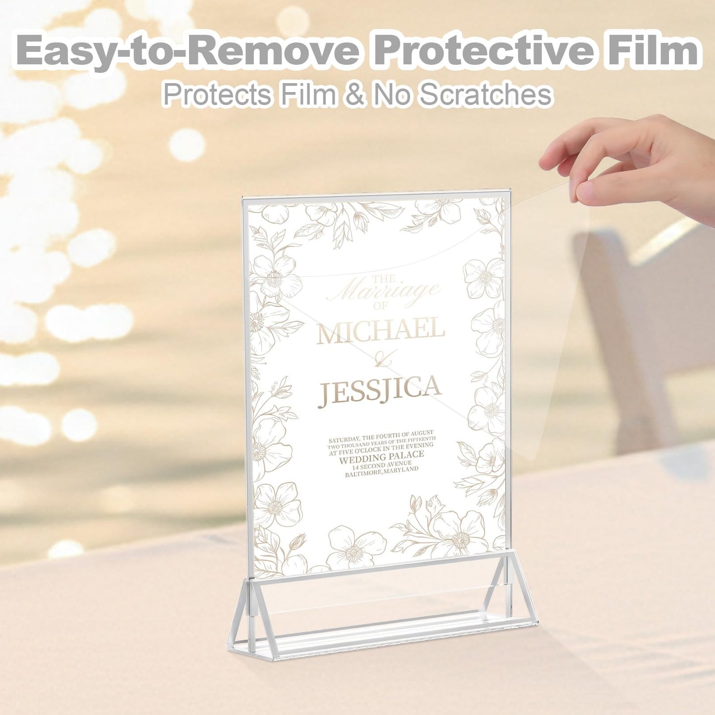 Daofary Acrylic Sign Holder 5 x 7, 14 Pack Double Sided Silver Picture Frame Stand up Table Top Sign Holders, Clear Display Stand Menu Flyer Holder for Wedding Party
