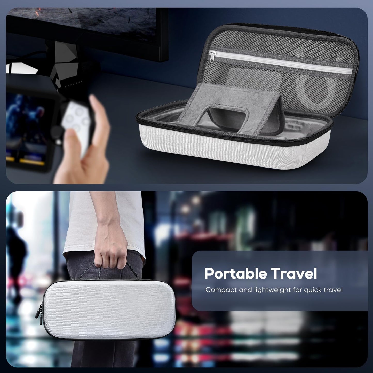KOVA 10 in 1 Accessories Kit for Playstation Portal, Carrying Case & TPU Skin Cover with Kickstand for PS5 Portal Console, Travel Shell with 2* Screen Protector & 4* Thumb Grip for PS Portal Handheld, White