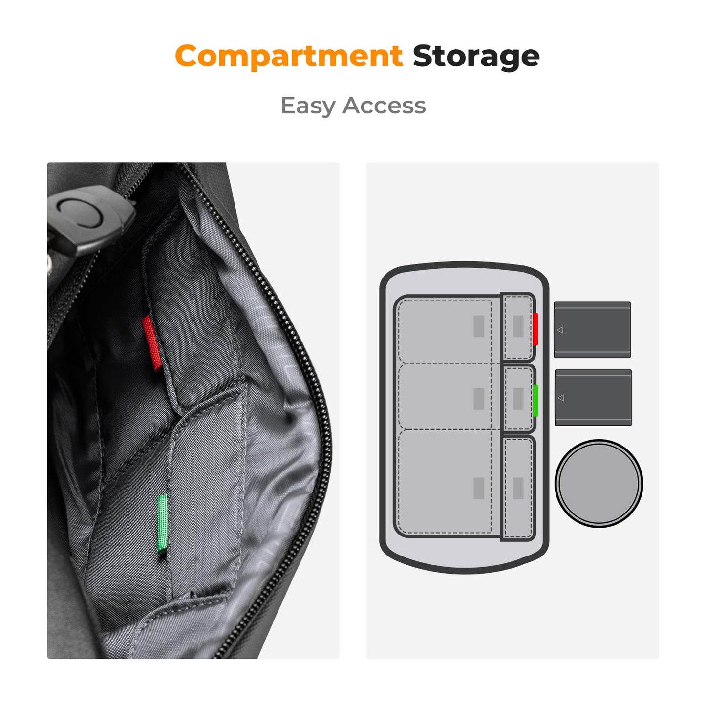 K&F Concept 2 in 1 Sling Bag Everyday Shoulder Bag & Multifunction Photography Crossbody Camera DSLR Backpack Portable Bag Black