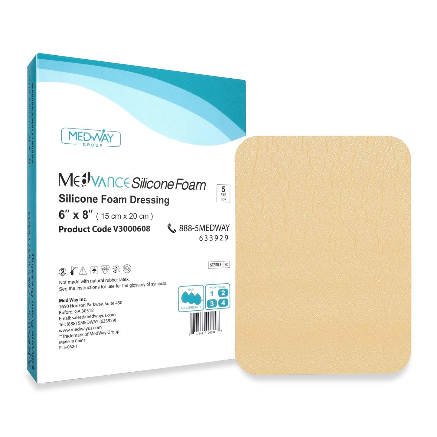 MedVance TM Silicone - Silicone Adhesive Foam Absorbent Dressing, 6"x8", Box of 5 dressings